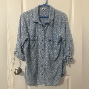 Splendid button floral‎ denim blue blouse Large